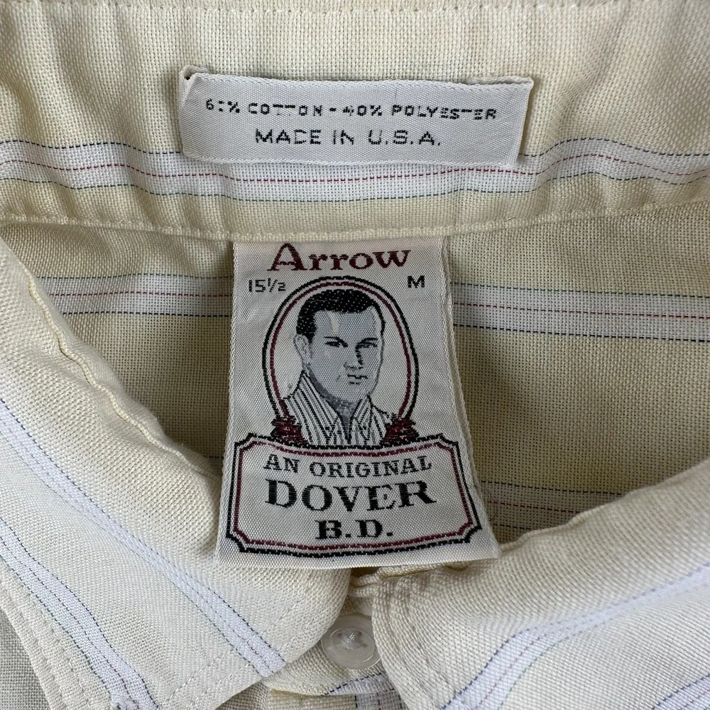 Vintage 70s Arrow Dover Yellow Striped Cotton Blend Shirt Mens 15‎ 1/2 Made USA